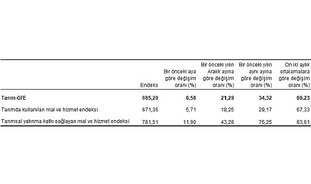 Tarımsal girdi fiyat endeksi (Tarım-GFE) yıllık yüzde 34,32, aylık yüzde 6,56 arttı