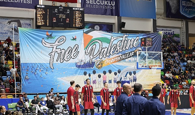 Büyükşehir Belediyespor – Gaziantep Basketbol Maçında Gazze’ye Destek Pankartı Açıldı